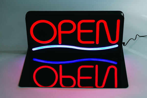 Tall Neon 6.5" OPEN Blue Wave LED Sign