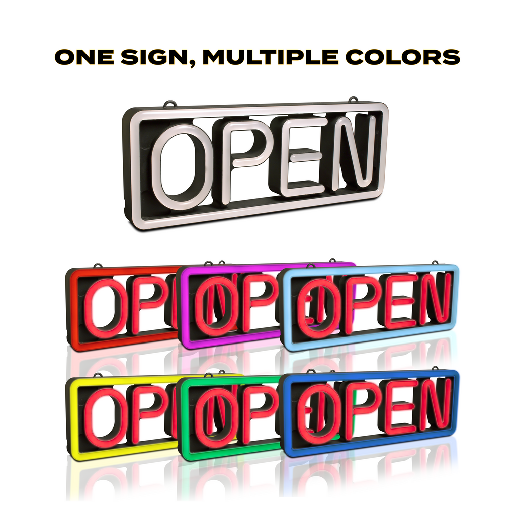 OPEN LED Neon Sign With Blue/Green Motion Tracer Effect - 19x10 Inches, Indoor Decorative Light
