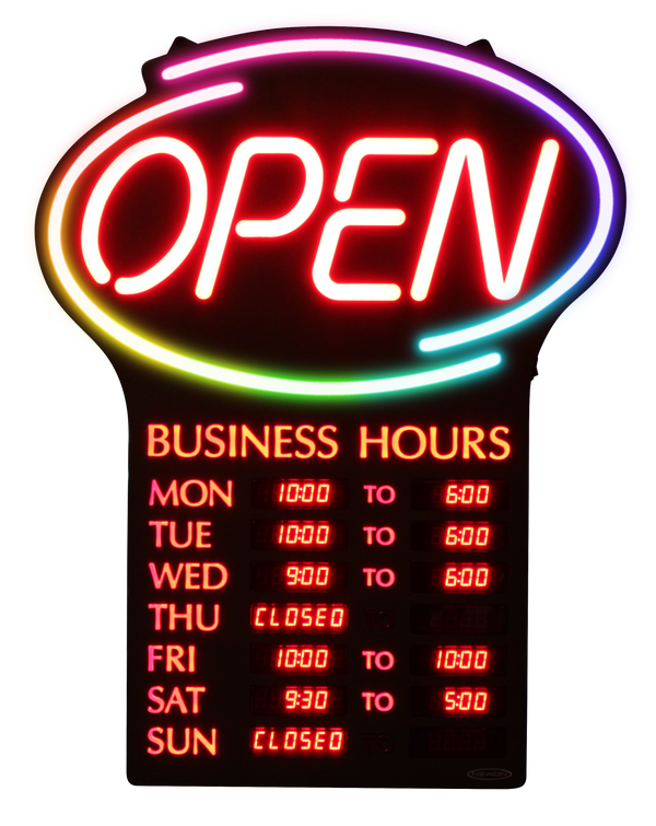 Newon 19" x 25" LED Open Sign – Programmable Business Hours